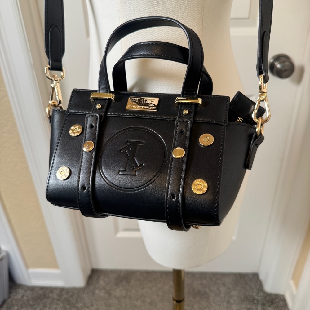 IEMBE by Travis Derry Black Mini Satchel Crossbody Bag Gold Hardware - Picture 3 of 12